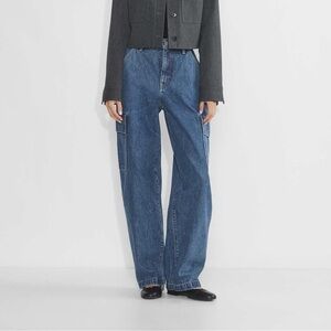 Wilfred Aritzia Strut Wide Leg Cargo Barrel Blue Jeans Size 27